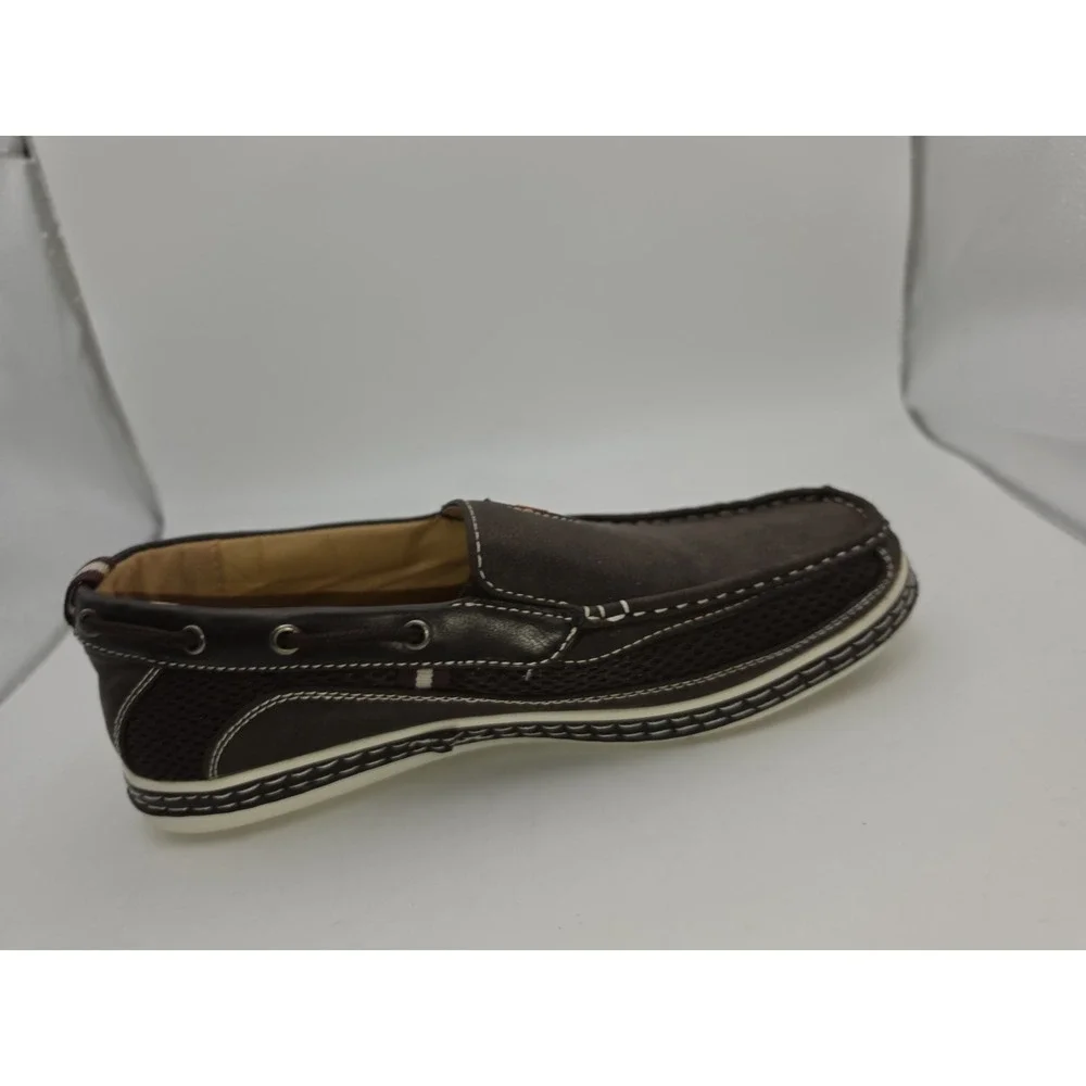 Brixton Dacio Men's Faux Leather Slip-On Boat Loafers in Dark Brown Size 9